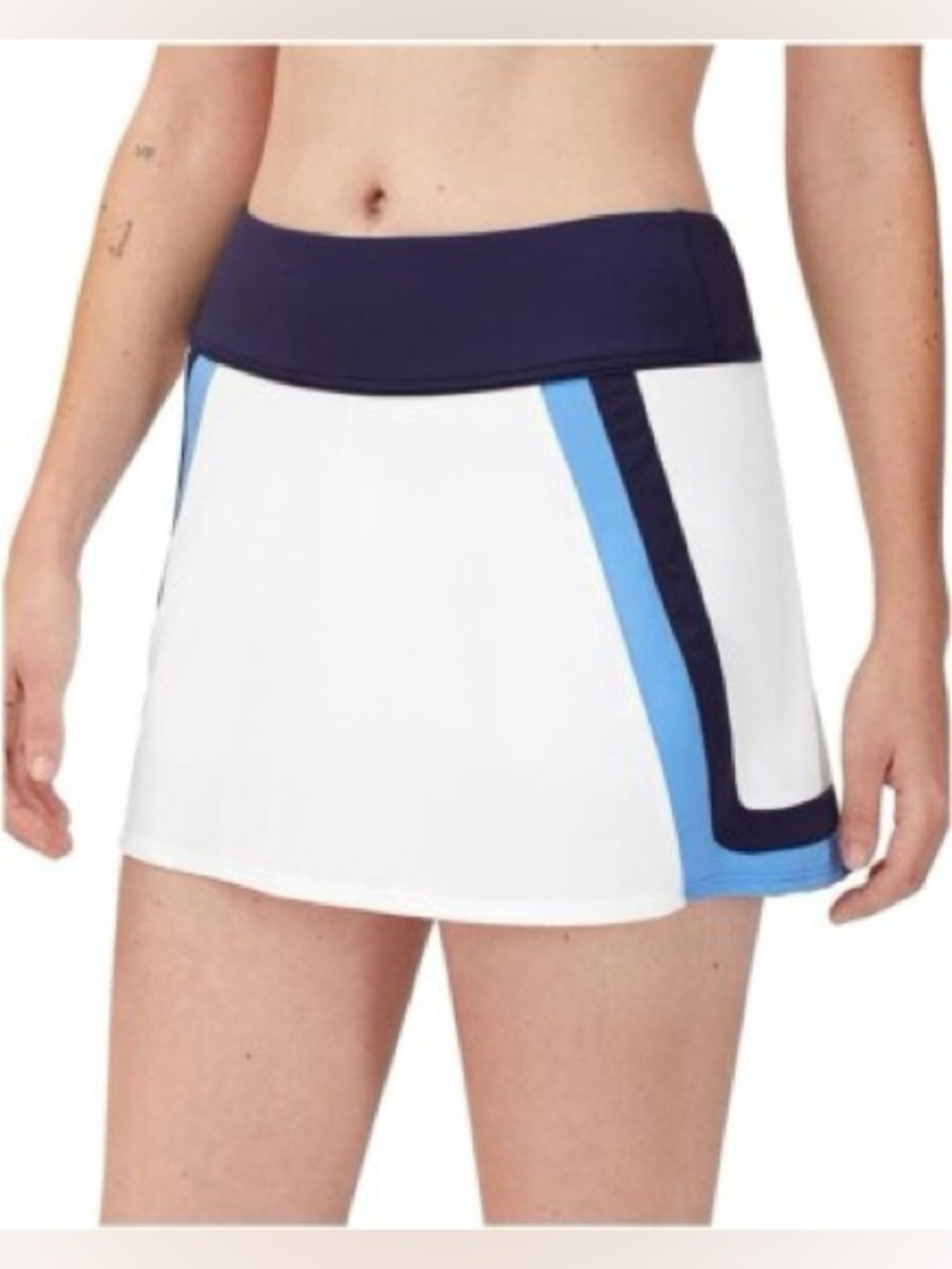 Fila White Mini Skort with Navy Waistband and Light Blue Panels